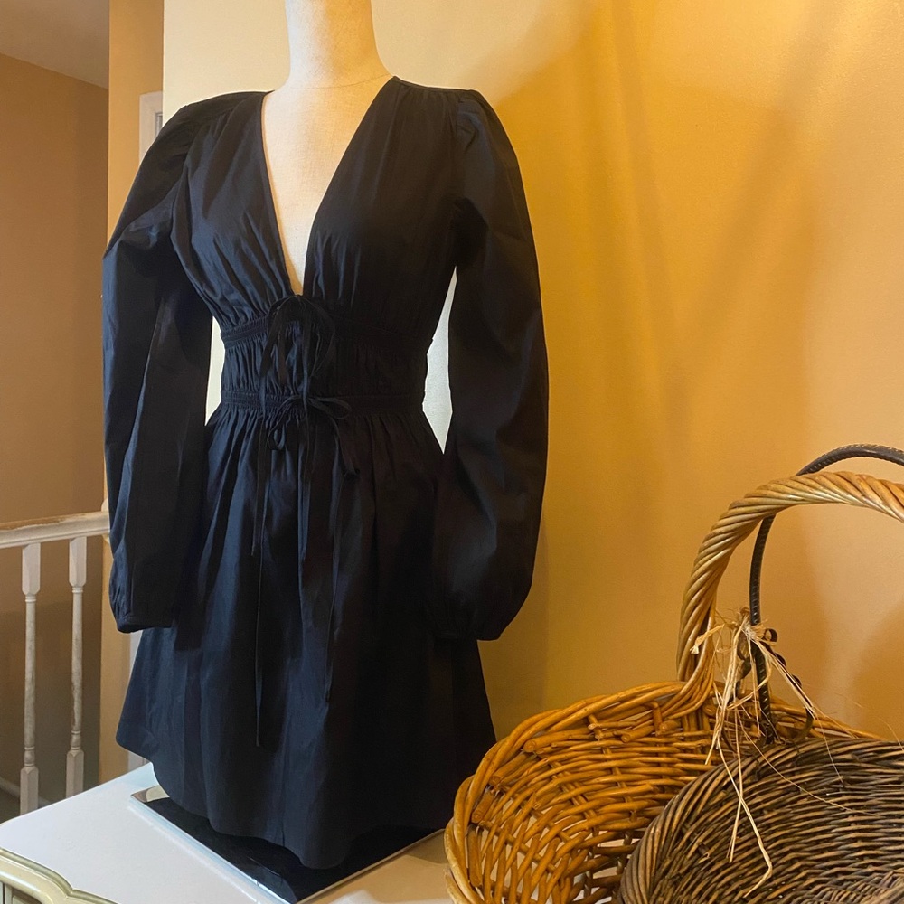Wayf Black Long Sleeve Dress with V-Neck